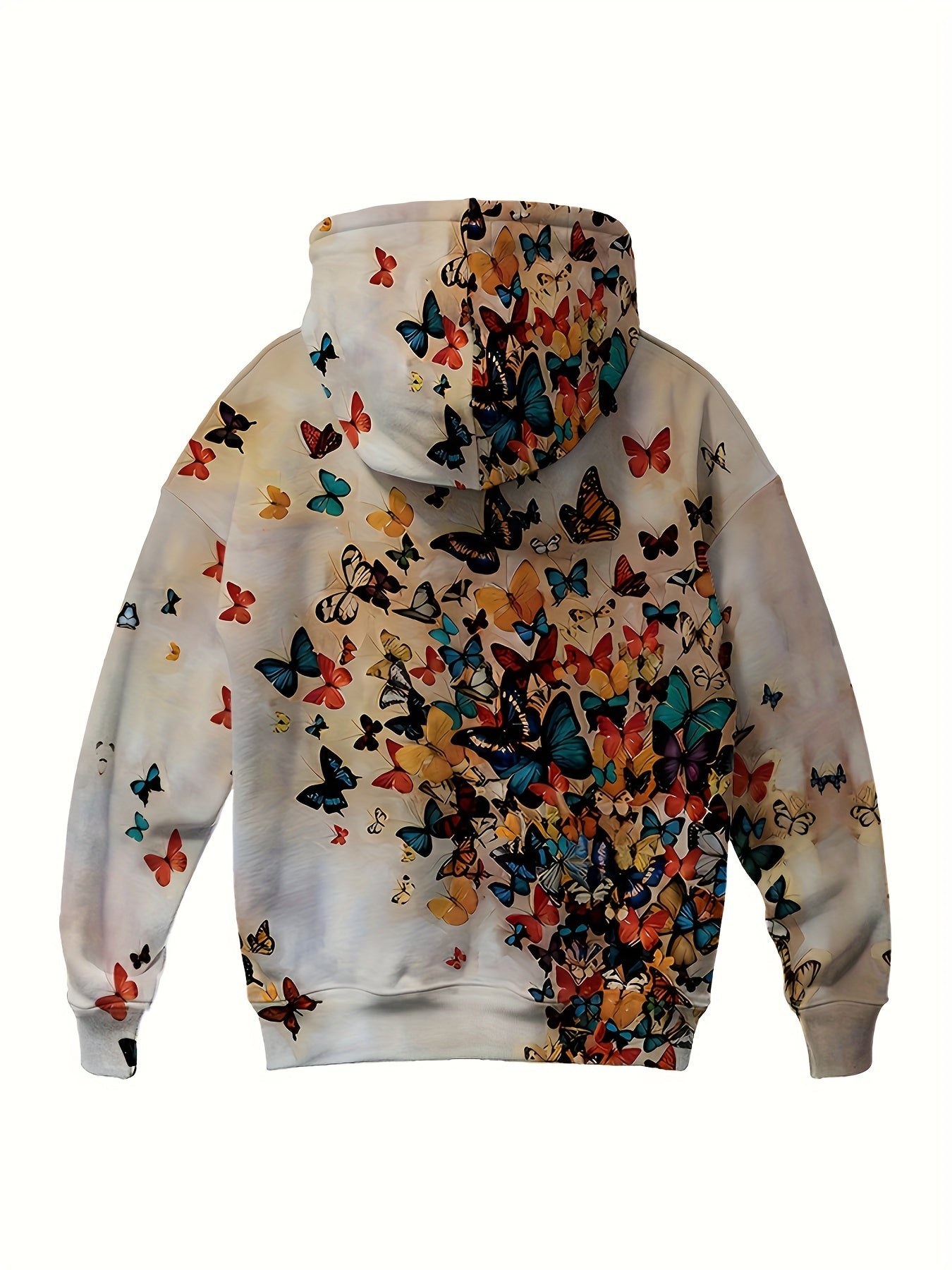 Vibrant Butterfly Print Kangaroo Pocket Hoodie - Soft, Casual, Long Sleeve Drawstring Sweatshirt with Relaxed Fit - Women's Comfy Clothing for Everyday Wear