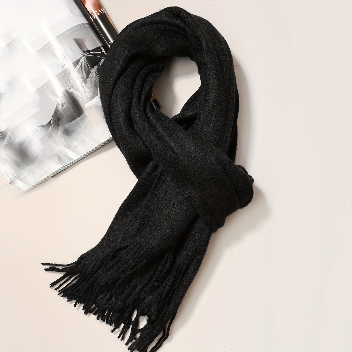 1pc Unisex Fashionable Casual Business Solid Color Tassel Warm Cold-proof Scarf