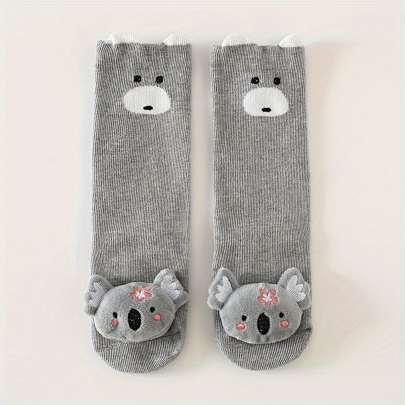 A Pair Of Kid's Toddler's Fashion Cute Cartoon Animal Design Novelty Knee-high Socks, Cotton Non-slip Socks For Outdoor Wearing All Seasons Wearing