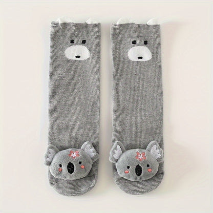 A Pair Of Kid's Toddler's Fashion Cute Cartoon Animal Design Novelty Knee-high Socks, Cotton Non-slip Socks For Outdoor Wearing All Seasons Wearing