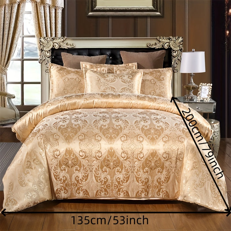 3pcs Luxurious European Satin Jacquard Duvet Cover Set - Soft and Silky Bedding for Bedroom and Guest Room (1pc Duvet Cover + 2pc Pillowcases)