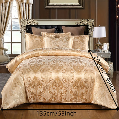 3pcs Luxurious European Satin Jacquard Duvet Cover Set - Soft and Silky Bedding for Bedroom and Guest Room (1pc Duvet Cover + 2pc Pillowcases)