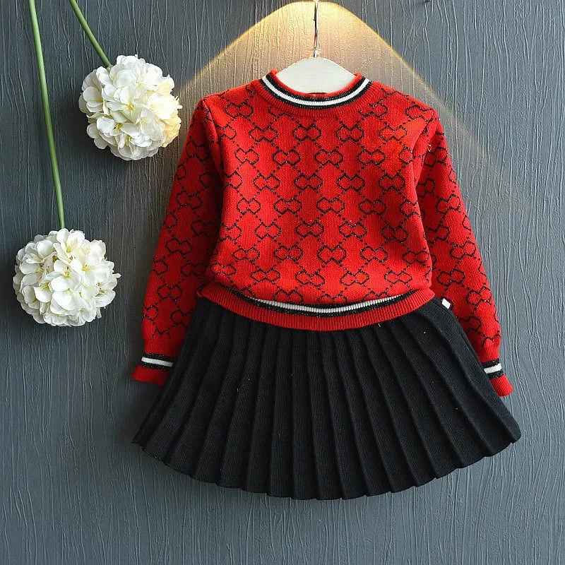 Girl's Dresses Dancewear  Girls Winter Clothes Set Long Sleeve Sweater Shirt and Skirt 2 Pcs Clothing Suit Spring Outfits for Kids 231012