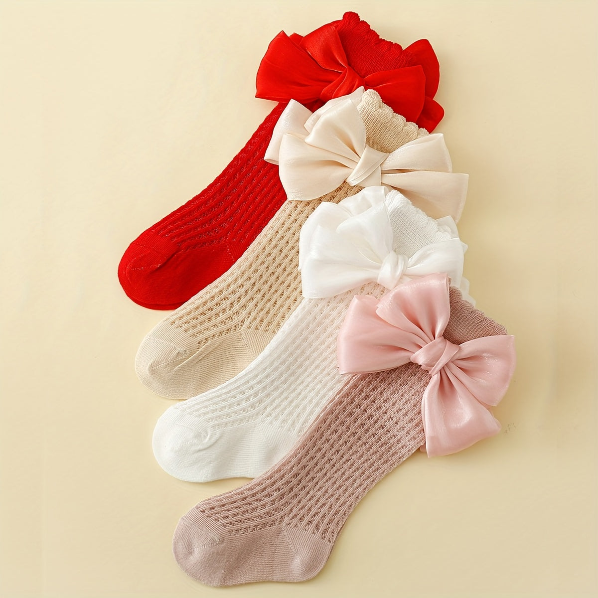 4pairs Baby Bow Mesh Knee-High Socks For Kids