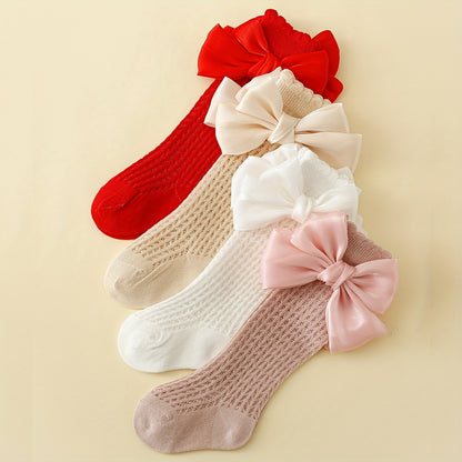 4pairs Baby Bow Mesh Knee-High Socks For Kids