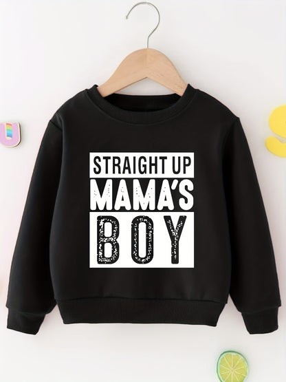 Stylish Boys Mamas Boy Print Round Neck Sweatshirt - Soft, Breathable, and Comfortable Active Pullovers for Spring and Autumn - Perfect for Casual Daily Wear and Outdoor Activities