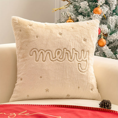 Christmas Embroidered Throw Pillow Cover - Festive Holiday Decor for Living Room & Bedroom, Zip Closure, Machine Washable, White