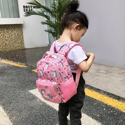 1pc Adorable Unicorn Backpack for Girls - Cute Printed Nylon, Perfectly Durable, Ideal Gift for Little Ones, Great for School & Play!