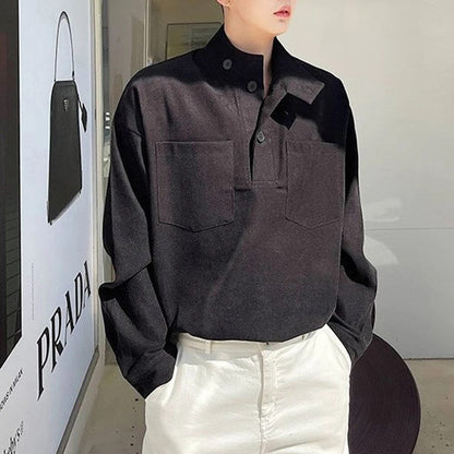 flowersverse Spring Lapel Single Breasted Hoodies Top Men Fashion Long Sleeve Solid Sweatshirt Men Clothing Casual Pockets Sweatshirts