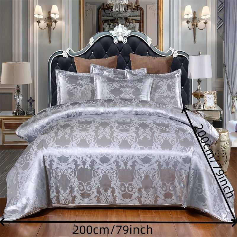 3pcs Luxurious European Satin Jacquard Duvet Cover Set - Soft and Silky Bedding for Bedroom and Guest Room (1pc Duvet Cover + 2pc Pillowcases)