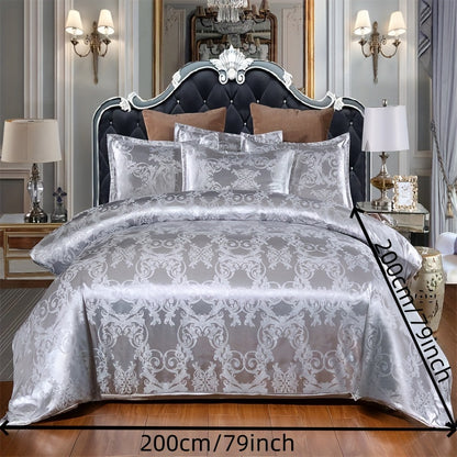 3pcs Luxurious European Satin Jacquard Duvet Cover Set - Soft and Silky Bedding for Bedroom and Guest Room (1pc Duvet Cover + 2pc Pillowcases)