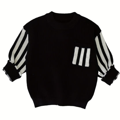 Cozy Striped Knitted Sweater - Soft and Snug, Warmth for Cold Winter Days, Classic Knitted Design, Eye-Catching Striped Pattern - Unisex Design for Baby Boys and Girls Alike, Perfect for Toddlers Daily Wear
