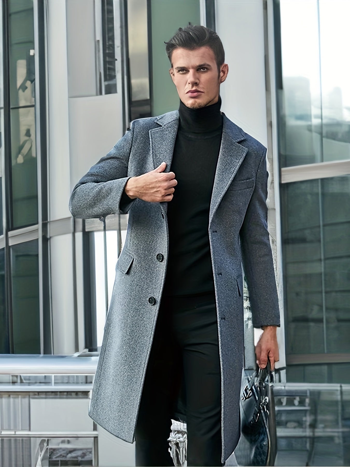 Long Sleeve Retro Solid Coat - Stylish Wool Blend Fabric, Trendy Lapel Design, Windbreaker Function, Perfect for Autumn and Winter - Men's Fashionable Outerwear