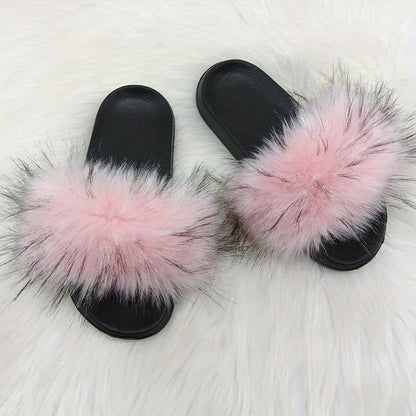 Luxurious Womens Faux Fur Slides - Soft Open Toe Slip-Ons - Ultra-Plush Indoor Slippers for Cozy Lounging - Comfortable Flat Sole - Perfect for Bedroom & Casual Wear