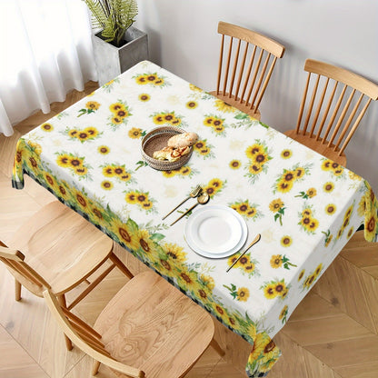 1pc, Polyester Tablecloth, Summer Sunflower Table Cover, Sunflower Buffalo Plaid Checkered Table Cover, Stain Wrinkle Free Tablecloth, For Home Kitchen Dining Party Decoration, Gift