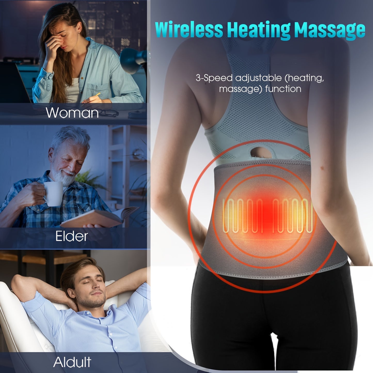 STUOGYUM Fast Heating Pad Belt - Electric Blankets with Vibration Massage, 3 Heating Levels, 8000mAh Portable Power, Abdomen and Waist Heating, Large Heating Pad, 3 Massage Modes, Belt Charging