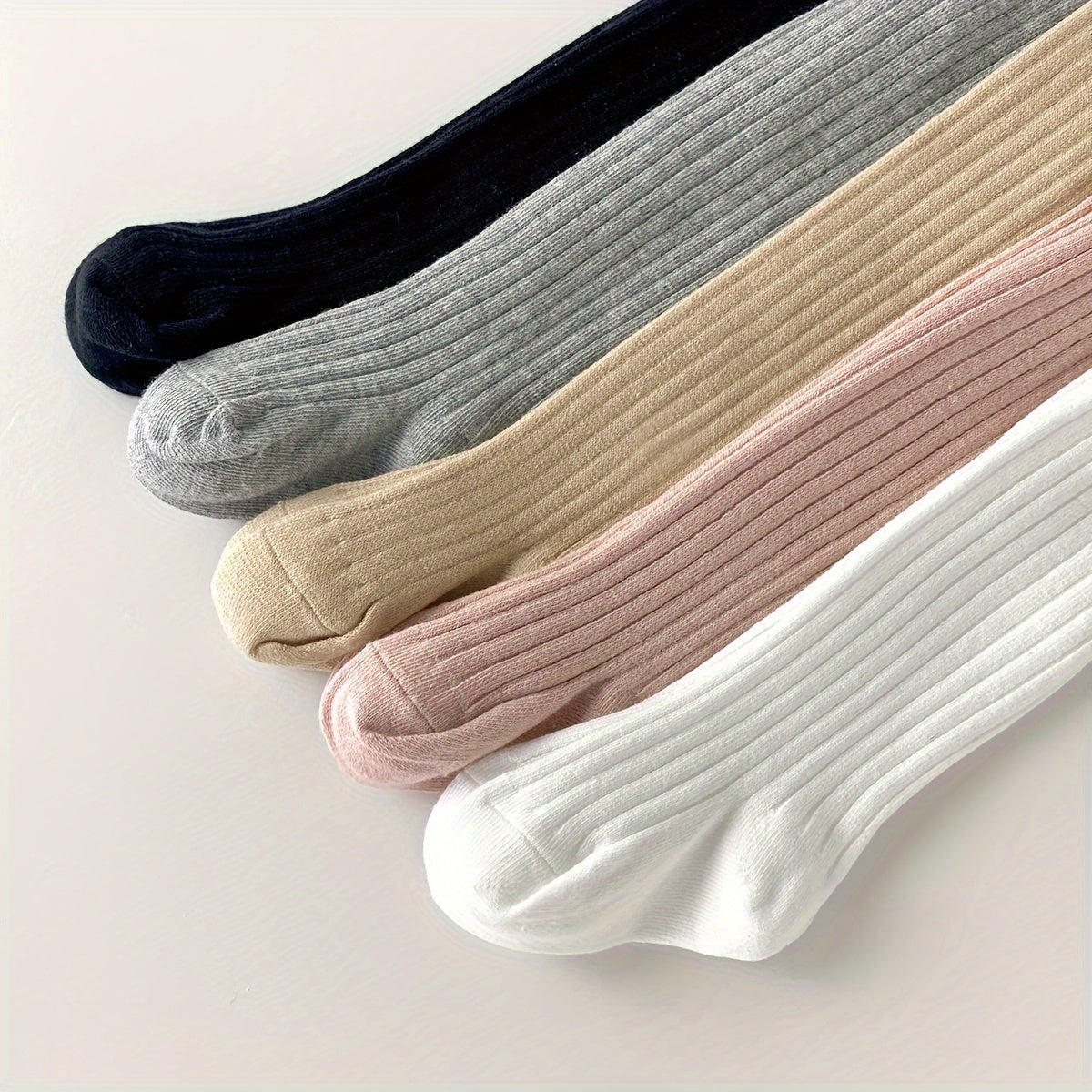 5 Pieces Of Girl's Spring/Autumn Simple Knee-High Socks, Soft Elastic Comfy Socks For Outdoor Wear