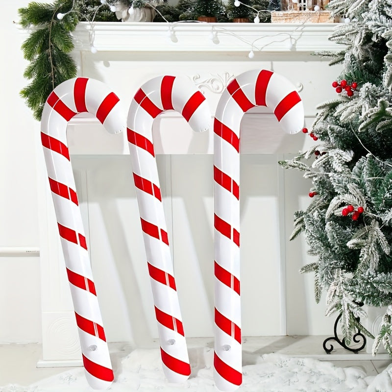 3pcs, Modern Red & White Inflatable Candy Cane Balloons, Festive Christmas Home Decor, No Power Needed, Xmas Gift, Party Supplies for Kitchen & Home