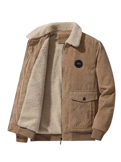 Men's Cozy Corduroy Fleece-Lined Jacket - Casual Style, Durable Fabric, Multiple Pockets, Perfect for Fall/Winter