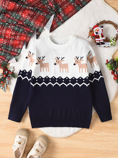 Boys' Festive Reindeer Christmas Sweater - Cozy Knit Pullover for Spring, Fall & Winter