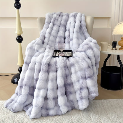 1pc Luxurious Tie-Dye Faux Rabbit Fur Shaggy Blanket - Soft, Fluffy, Plush Throw for Bed, Sofa, Nap - Warm, Cozy, and Velvety Texture