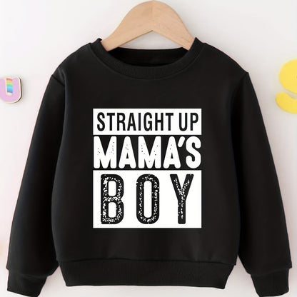 Stylish Boys Mamas Boy Print Round Neck Sweatshirt - Soft, Breathable, and Comfortable Active Pullovers for Spring and Autumn - Perfect for Casual Daily Wear and Outdoor Activities