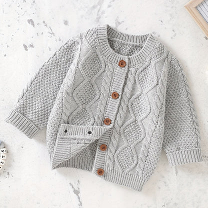 Cozy Knit Cardigan Sweater - Soft Solid Color, Single Breasted, Long Sleeve, Winter Warmth, Toddler Friendly, Unisex Design for Boys and Girls, Perfect for Casual Daily Wear or Special Occasions