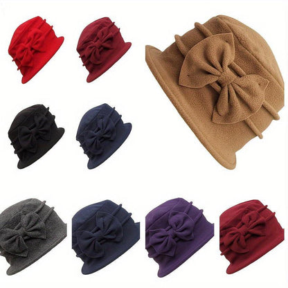 Cozy Double-Layer Fleece Bucket Hat For Women - Elegant Bowknot Design, Thick Warm Winter Cap