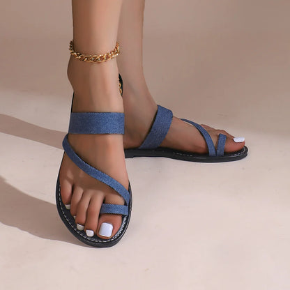 Casual Slippers Denim Sandal Women Blue Flip Flop Rubber Flat Beach Slippers