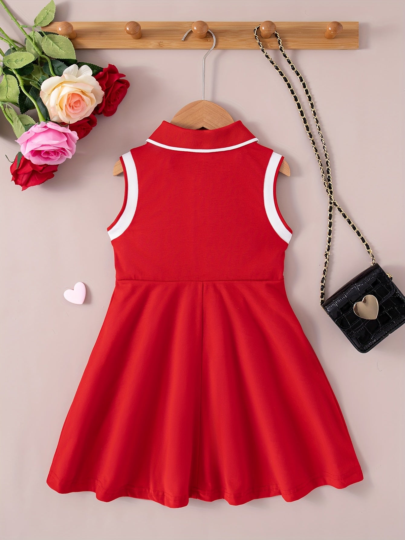 Trendy Sweet Girls Heart Print Sleeveless Dress - Fashion Splicing, Adorable Collar, Perfect for Summer Holidays & Parties - A Delightful Gift Idea