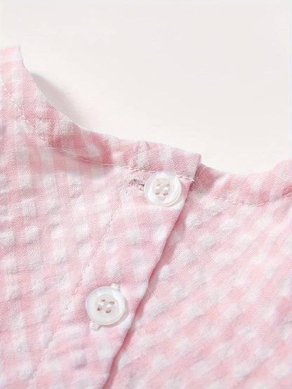 Adorable Girls Sleeveless Duck & Plaid Dress - Breathable Round Neck - Perfect for Summer Holidays - Casual & Fashionable