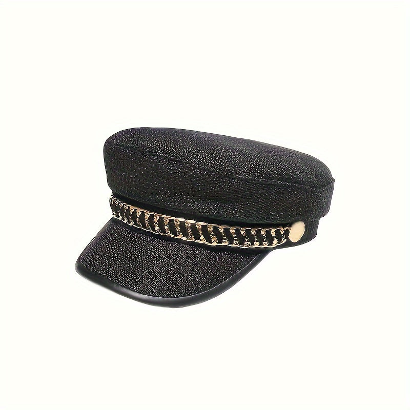 Chic Women's Cotton Beret with Chain Detail - Sun-Protective, Non-Stretch, Casual Fashion Painter Cap for Spring & Summer