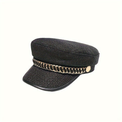 Chic Women's Cotton Beret with Chain Detail - Sun-Protective, Non-Stretch, Casual Fashion Painter Cap for Spring & Summer