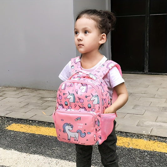 1pc Adorable Unicorn Backpack for Girls - Cute Printed Nylon, Perfectly Durable, Ideal Gift for Little Ones, Great for School & Play!