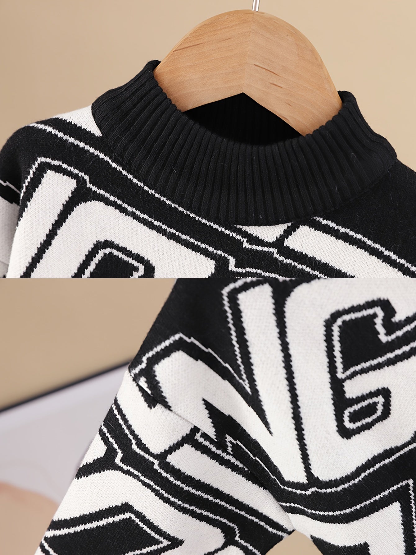 Kid's Color Clash Letter Jacquard Sweater, Street Style Cable Knit Pullover, Casual Long Sleeve Top, Boy's Clothes For Fall Winter, As Gift