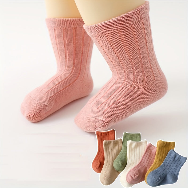 7 Pairs Of Newborn Baby Solid Cotton Socks, For Infant Boys And Girls Keep Warm In Spring And Autumn