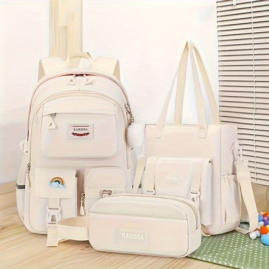 3-Piece Kawaii Convertible Backpack Set for School - Spacious, Durable Nylon with Acrylic Lining, Multiple Pockets, and Zipper Closure - Perfect for Primary, Elementary, and High School Students