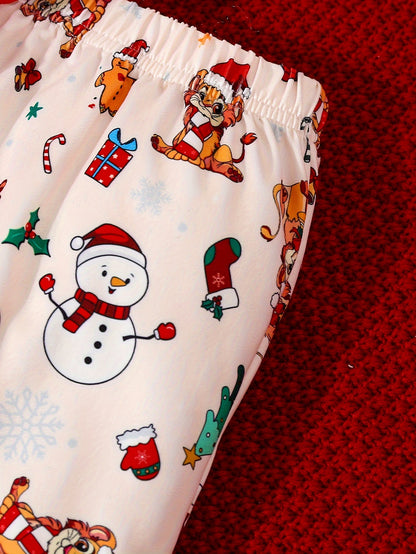 3pcs, MERRY CHRISTMAS Printed Baby Boy's Soft Long Sleeves Jumpsuit + Pants + Hat Set For Everyday & Outdoors, Autumn And Winter Essential, Ideal Gift