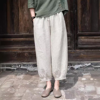 flowersverse Casual Plus Size Cotton Linen Pants