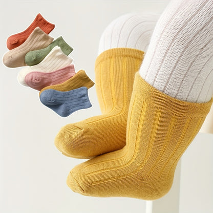 7 Pairs Of Newborn Baby Solid Cotton Socks, For Infant Boys And Girls Keep Warm In Spring And Autumn