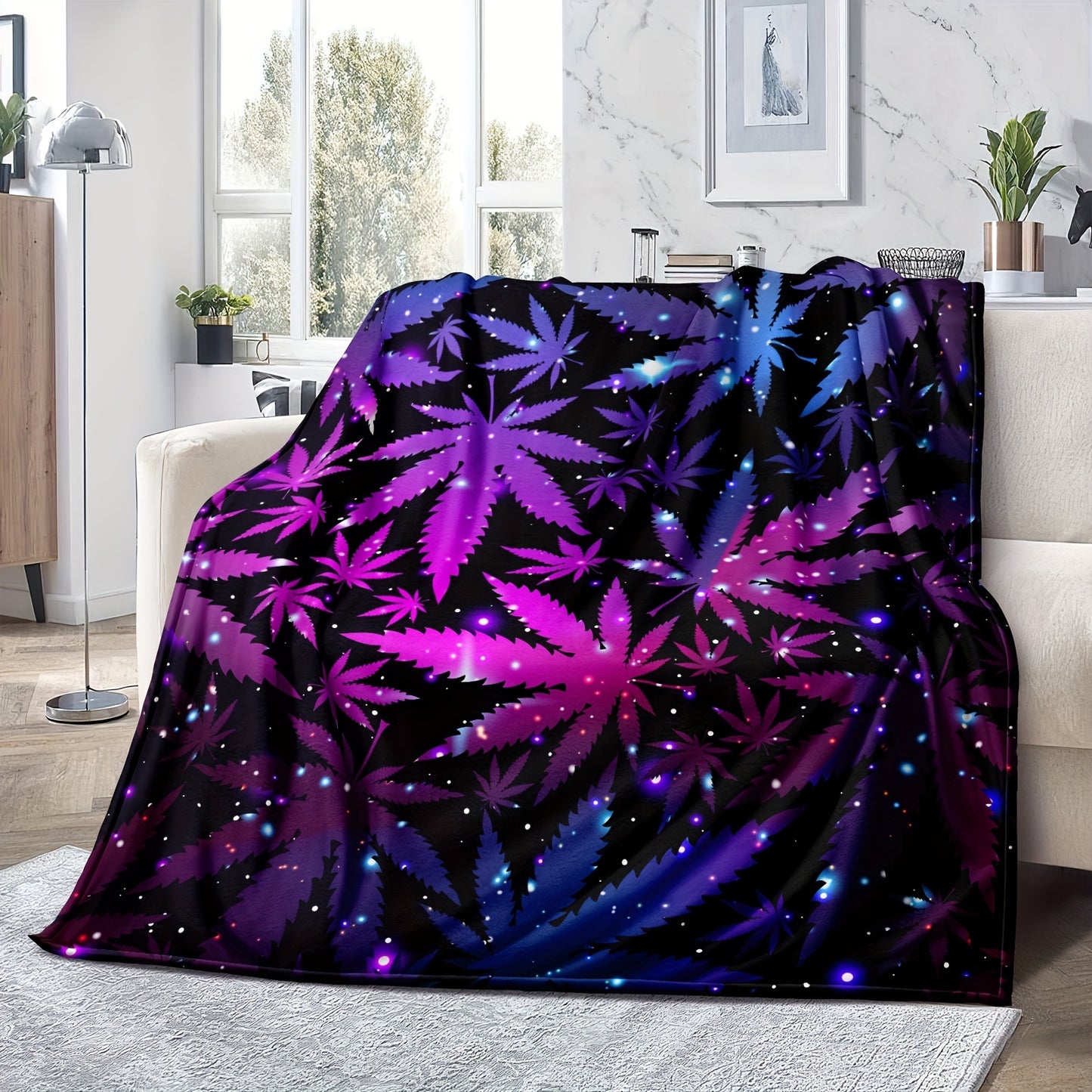 1pc Vibrant Leaf Print Blanket - Soft, Cozy, Travel-Friendly, and Versatile - Perfect for Couch, Bed, Sofa, Birthday Gift, and Outdoor Adventures