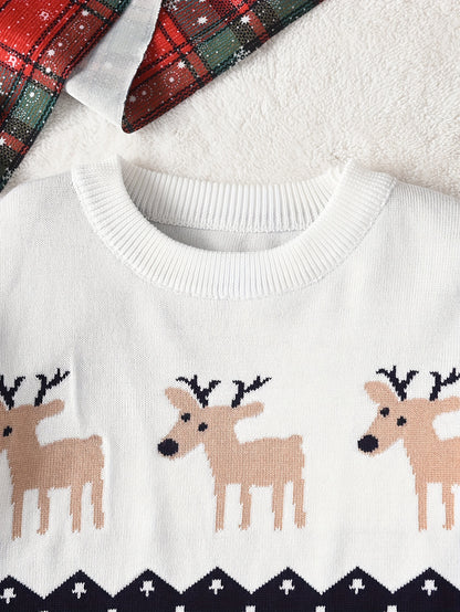Boys' Festive Reindeer Christmas Sweater - Cozy Knit Pullover for Spring, Fall & Winter