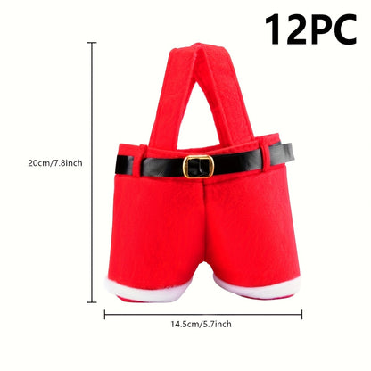 3/6/9/12pcs, Santa Claus Shorts Gift Bag Cute Christmas Gift Bag Polyester Material New Year Christmas Gift Candy Bag Set