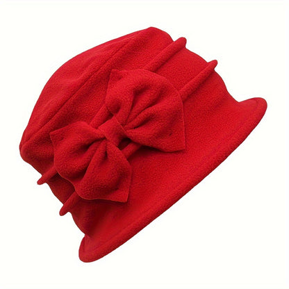 Cozy Double-Layer Fleece Bucket Hat For Women - Elegant Bowknot Design, Thick Warm Winter Cap