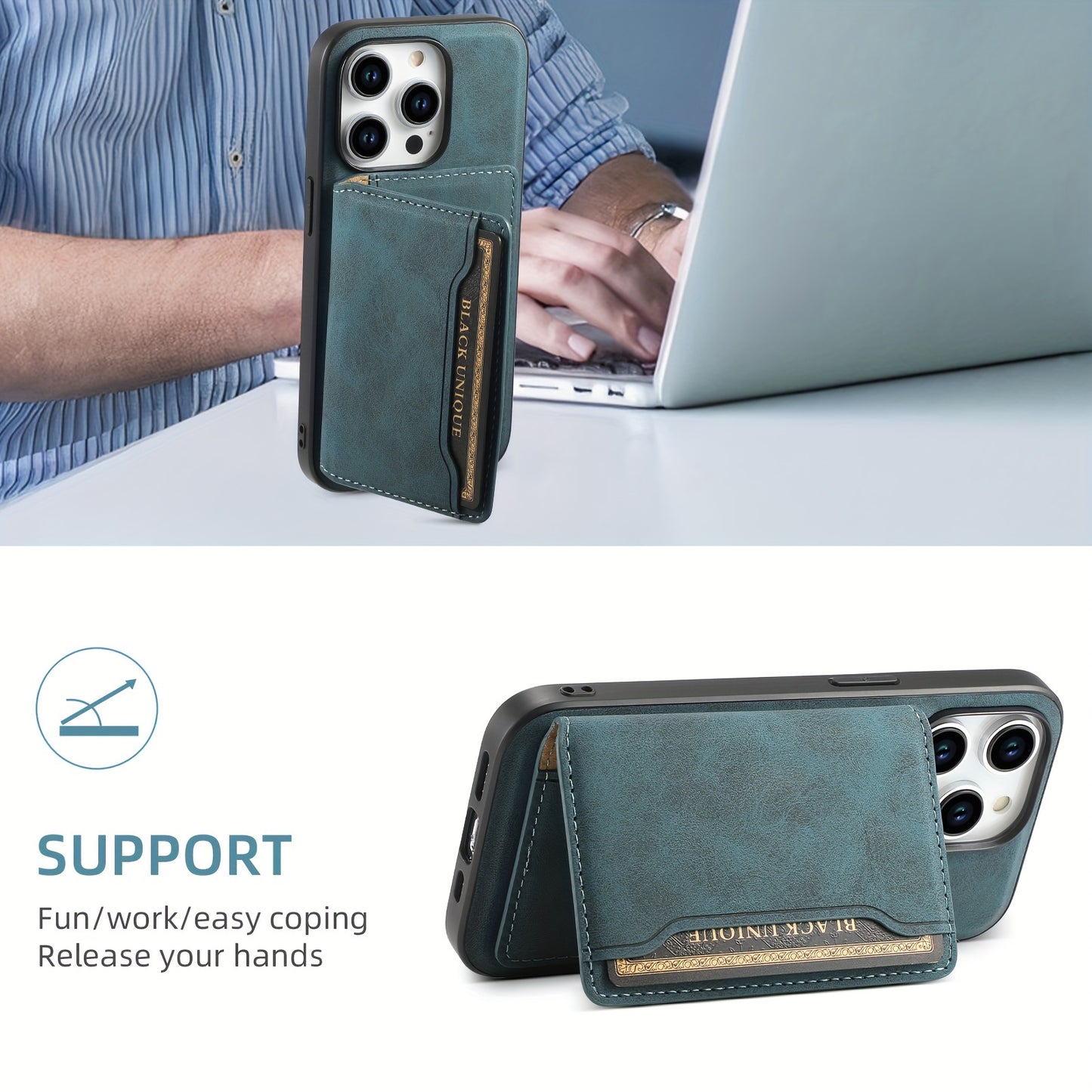 5-Slot Wallet Case for iPhone 15, 14, 13, 12 Pro Max Plus - Retro-Style, Foldable, Magsafe Compatible, Wireless Charging, Detachable Magnetic, Shockproof, Faux Leather Cover with Card Holder and Stand Function