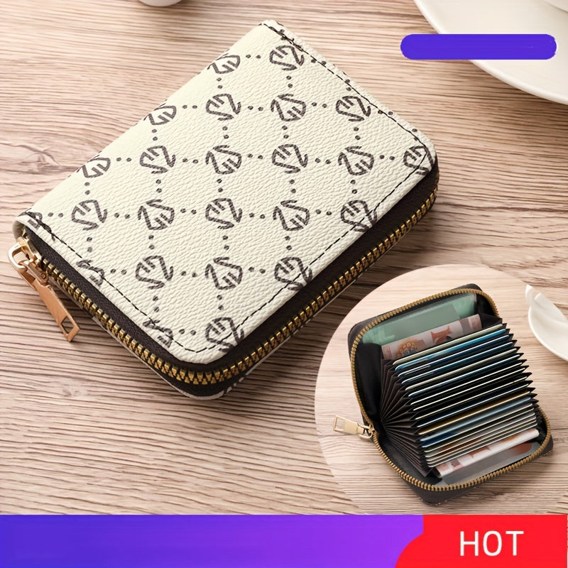 Multi-Slot Compact Zip-Around Wallet – Mini Printed Clutch with Coin Purse, Portable Design for Daily Use, Secure Credit Card & Cash Organizer