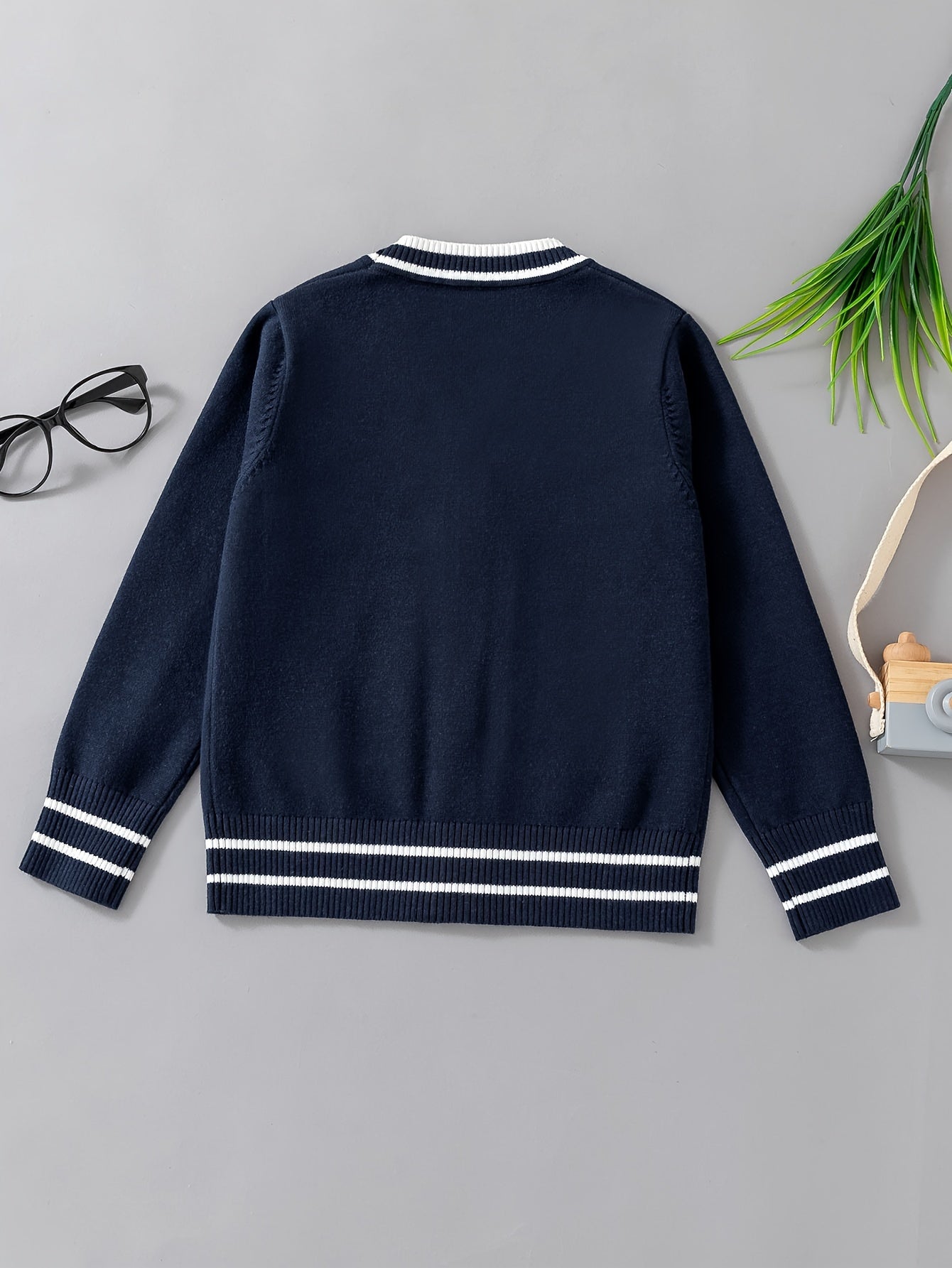 Boys Casual Preppy Style Uniform Knit Cardigan Sweater, Long Sleeve Tops, Boys Clothing Outdoor