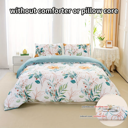 3pcs Floral Print Duvet Cover Set, Soft Microfiber Bedding With 1 Duvet Cover And 2 Pillowcases - No Comforter Or Pillow Core, Elegant Bedroom Decor