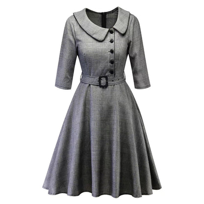 flowersverse Shawl Collar A-Line Long Sleeve Mini Dress