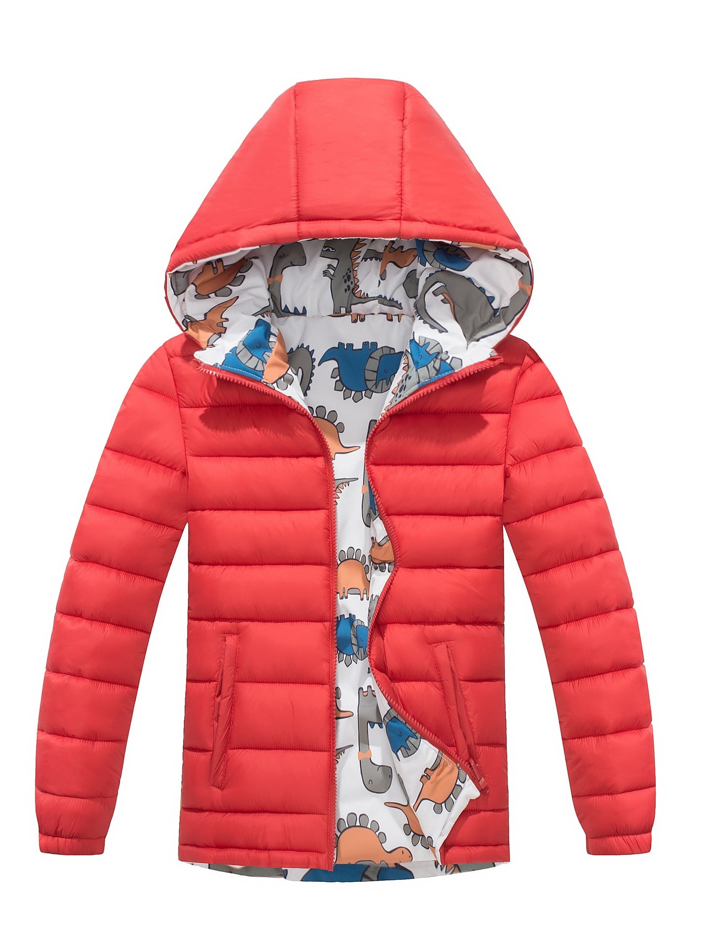 Ultra-Soft Dino Thrill Reversible Quilted Jacket - Insulated Zip Up Hooded Coat for Little Adventurers - Perfect Warm Winter Wear & Gift Idea for Boys